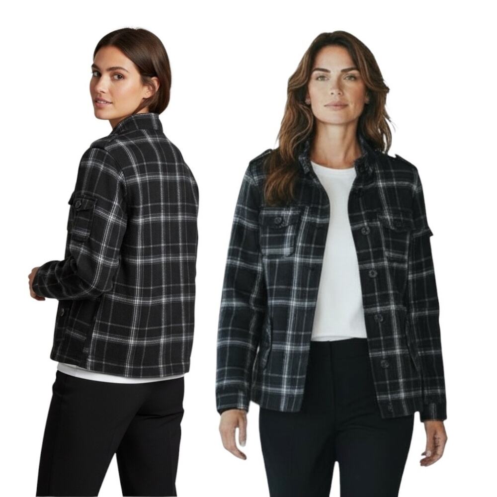 SELF ESTEEM COAT SZ L Women Black & White Flannel Zip Up Jacket Lined Pockets